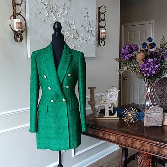 NWT Zara Green Texture Long Blazer Coat. Size M - Picture 14 of 17